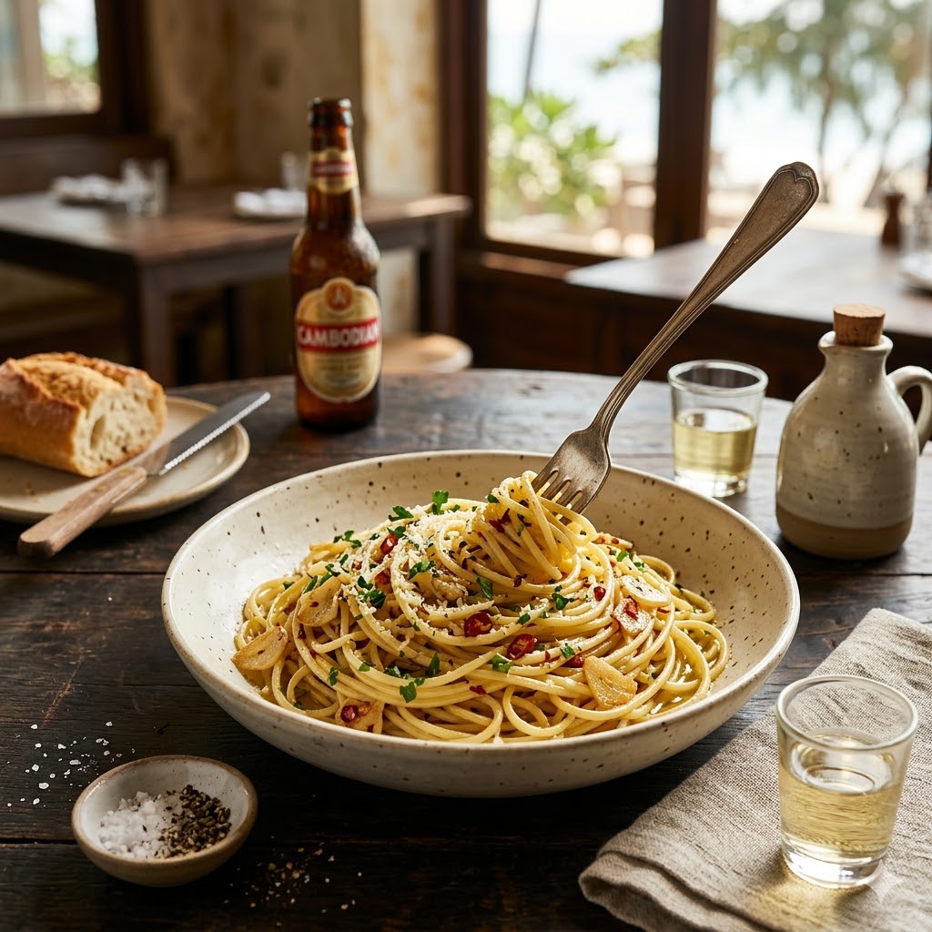 Spaghetti Aglio Olio menu makanan Kopi Cerita